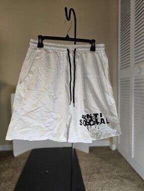NWT Romwe "Anti Social" Casual Shorts Men's Size XL White Streetwear Graphic